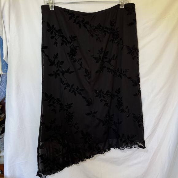 Y2K A Byer Black Asymmetrical Glittery Floral Skirt Sz XL Whimsigoth Dark Fairy - Picture 2 of 7